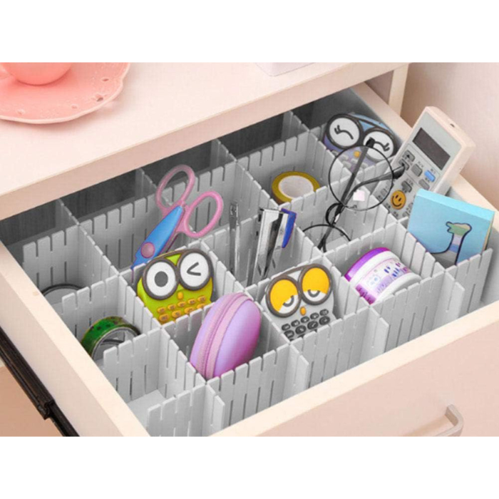 Set 4 separatoare organizatoare sertare VarioShop®, divizoare reglabile pentru dulap, comoda sau birou, 39 segmente, 47 x 7 cm, Alb [2]