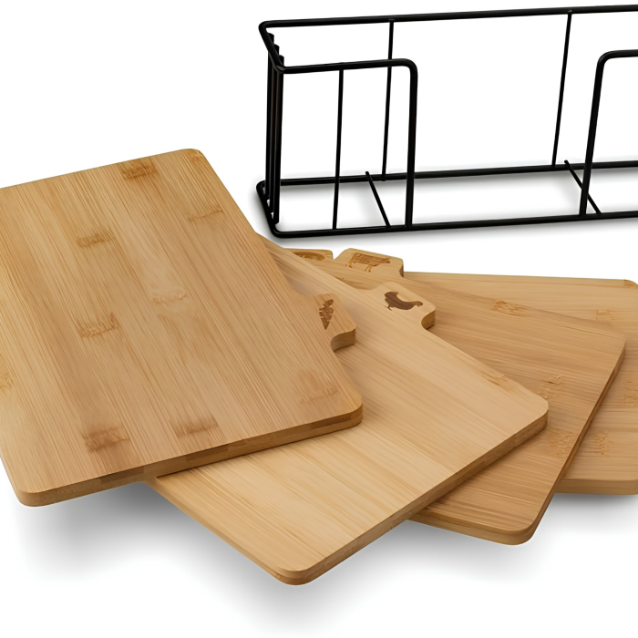 Set 4 tocatoare VarioShop®, pentru taiere si servire alimente, din bambus, cu marcaje dedicate si suport metalic, 28 x 20 x 1,2 cm, natur [5]