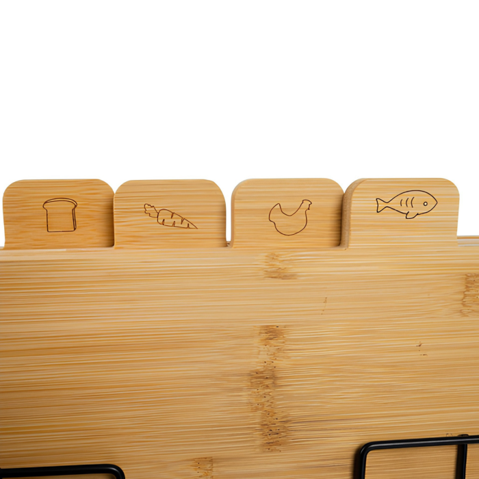 Set 4 tocatoare VarioShop®, pentru taiere si servire alimente, din bambus, cu marcaje dedicate si suport metalic, 28 x 20 x 1,2 cm, natur [7]