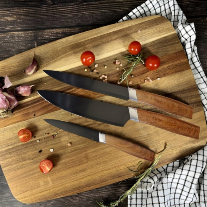 Set 5 cutite bucatarie VarioShop®, pentru feliere, tocare si curatare legume, manere ergonomice, foarfeca inclusa, suport din lemn natural [8]