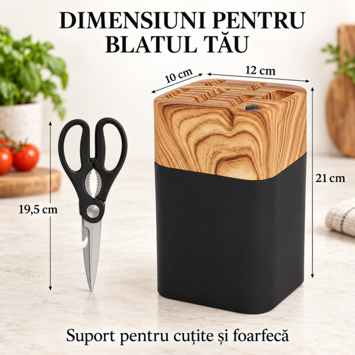 Set 5 cutite bucatarie VarioShop, pentru feliere, tocare si curatare legume, manere ergonomice, lame din otel, foarfeca inclusa, suport din lemn natural [2]