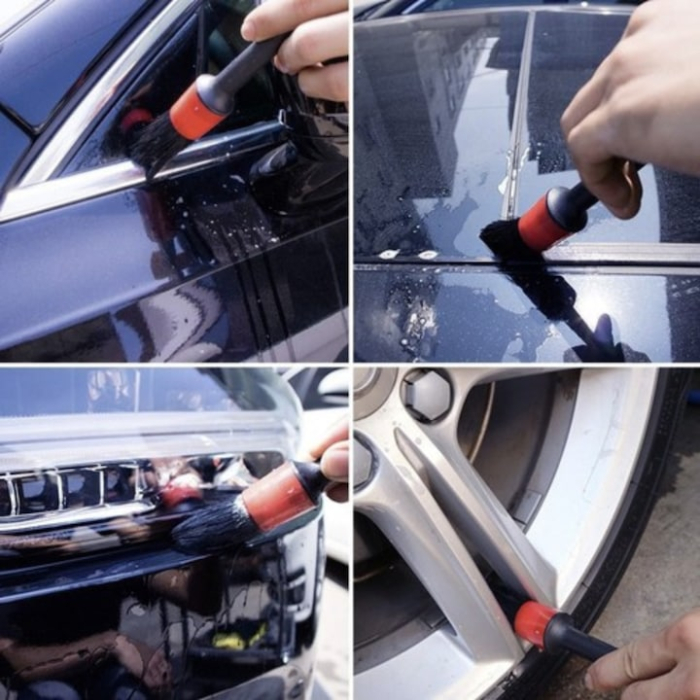 Set 5 perii profesionale pentru detailing VarioShop®, curatarea interioarelor auto, utilizare versatila, perii sintetici, carpa din microfibra, Negru [6]