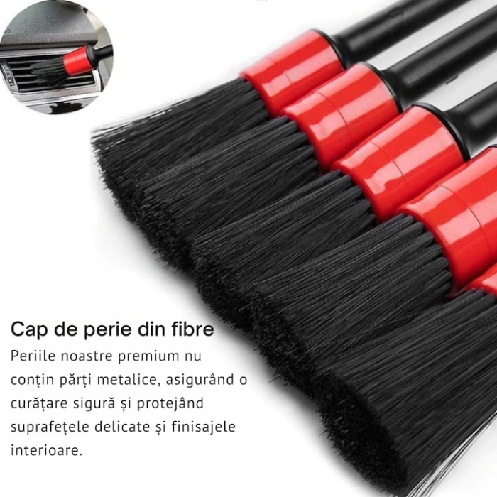 Set 5 perii profesionale pentru detailing VarioShop®, curatarea interioarelor auto, utilizare versatila, perii sintetici, carpa din microfibra, Negru [3]