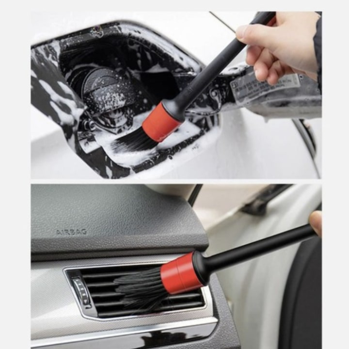 Set 5 perii profesionale pentru detailing VarioShop®, curatarea interioarelor auto, utilizare versatila, perii sintetici, carpa din microfibra, Negru [5]