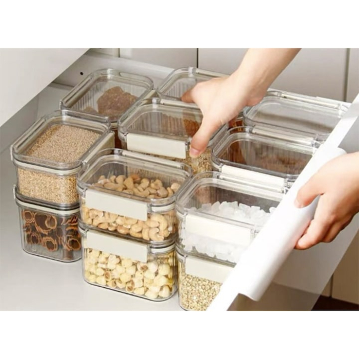 Set 5 recipiente cu etans, VarioShop®, din plastic cu clema si garnitura din silicon, pentru depozitare alimente, diverse dimensiuni, Transparent [4]