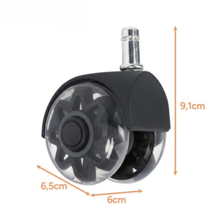 Set 5 roti pivotante pentru scaun VarioShop®, 2.5 inch, rulmenti otel silentiosi, protectie parchet si gresie, rotire 360°, pentru scaun birou si gaming, negre, 11x22 mm [6]