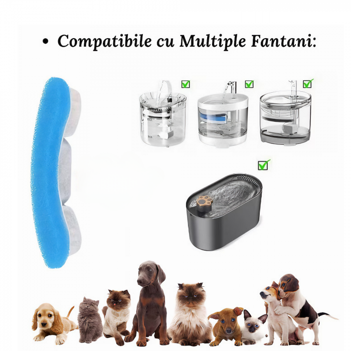 Set 6 Filtre VarioShop® pentru Dispenser De Apa Automat Destinat Animalelor de Companie, Format Din 3 Strauri, Purificare, Ionizare, Carbon Activ, Dimensiune 11, 4 x 3 x 1, 3 cm [23]