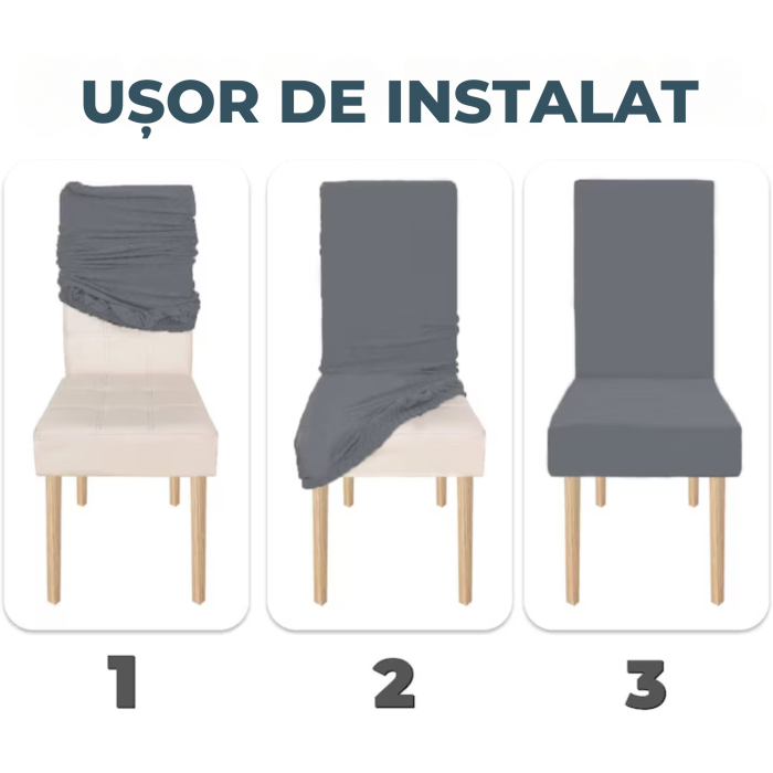 Set 6 huse universale pentru scaune VarioShop®, catifea elastica, confort, protectie si eleganta, gri inchis [7]