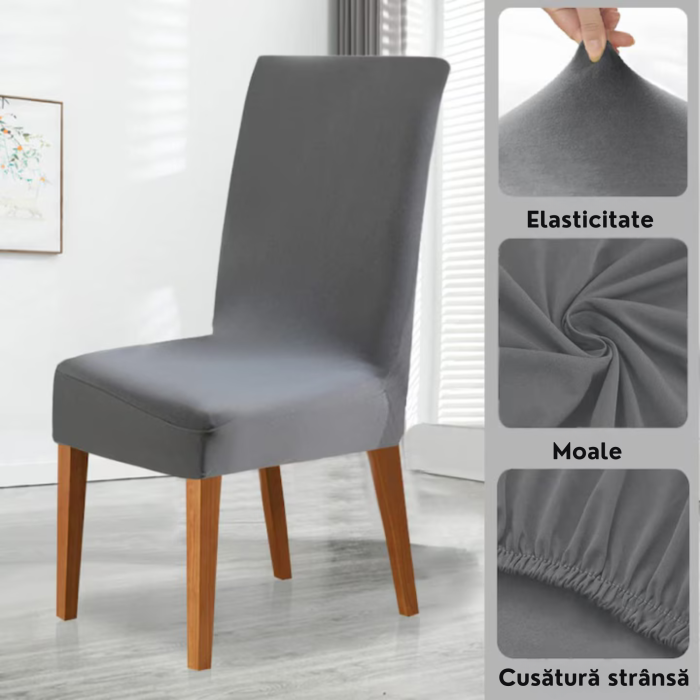 Set 6 huse universale pentru scaune VarioShop®, catifea elastica, confort, protectie si eleganta, gri inchis [4]