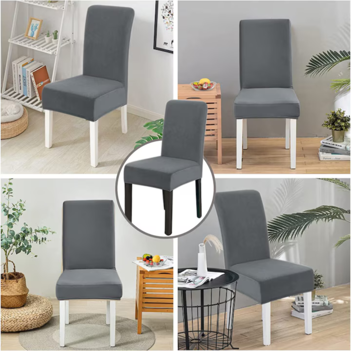 Set 6 huse universale pentru scaune VarioShop®, catifea elastica, confort, protectie si eleganta, gri inchis [2]
