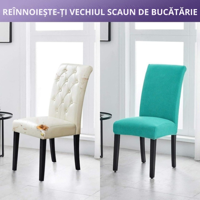 Set 6 huse universale VarioShop pentru scaune, bumbac embosat, material gros si elastic, lavabile, anti-alunecare, fara calcare, Turcoaz [3]