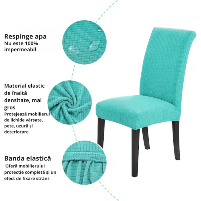 Set 6 huse universale VarioShop pentru scaune, bumbac embosat, material gros si elastic, lavabile, anti-alunecare, fara calcare, Turcoaz [2]
