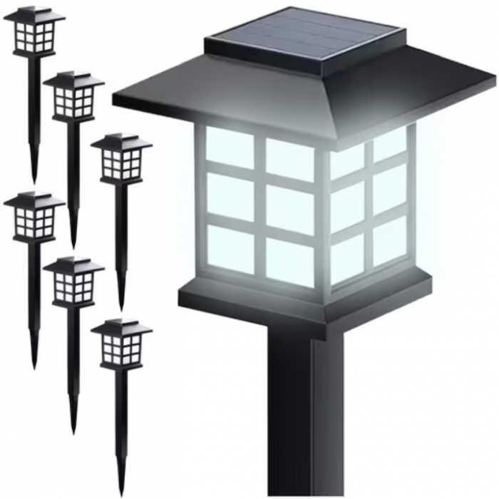 Set 6 lampi solare de gradina VarioShop®, LED, senzor de lumina, protectie IP44, ecologic, 37 x 8.5 x 8.5 cm, Negru [16]