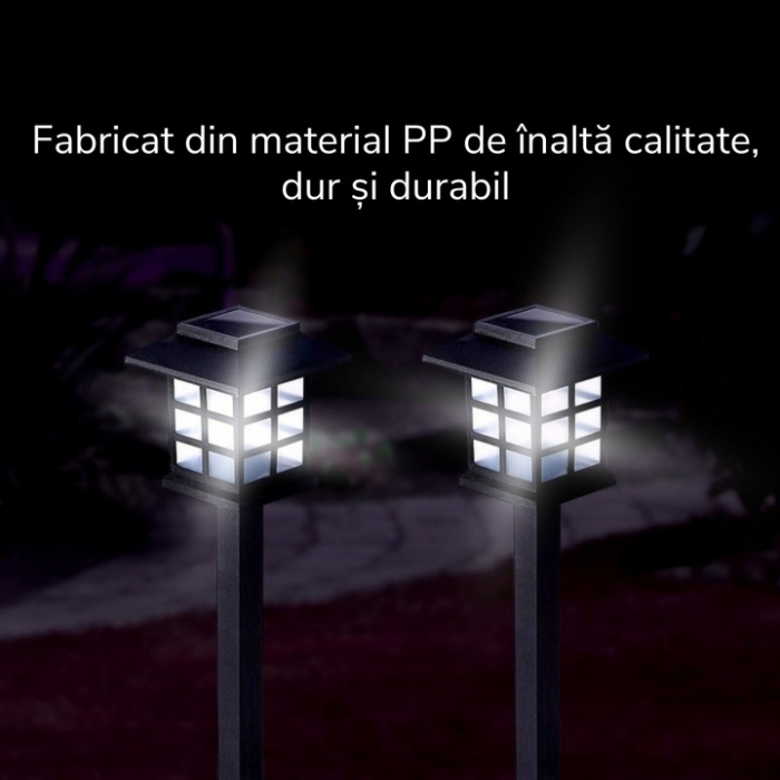 Set 6 lampi solare de gradina VarioShop®, LED, senzor de lumina, protectie IP44, ecologic, 37 x 8.5 x 8.5 cm, Negru [15]