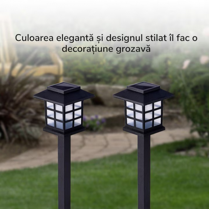 Set 6 lampi solare de gradina VarioShop®, LED, senzor de lumina, protectie IP44, ecologic, 37 x 8.5 x 8.5 cm, Negru [20]