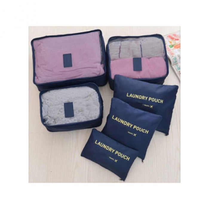 Set 6 organizatoare pentru calatorie VarioShop®, diferite dimensiuni, manere pentru transport, plaibile, versatile, fermoare durabile, tesatura/plasa, Albastru [8]