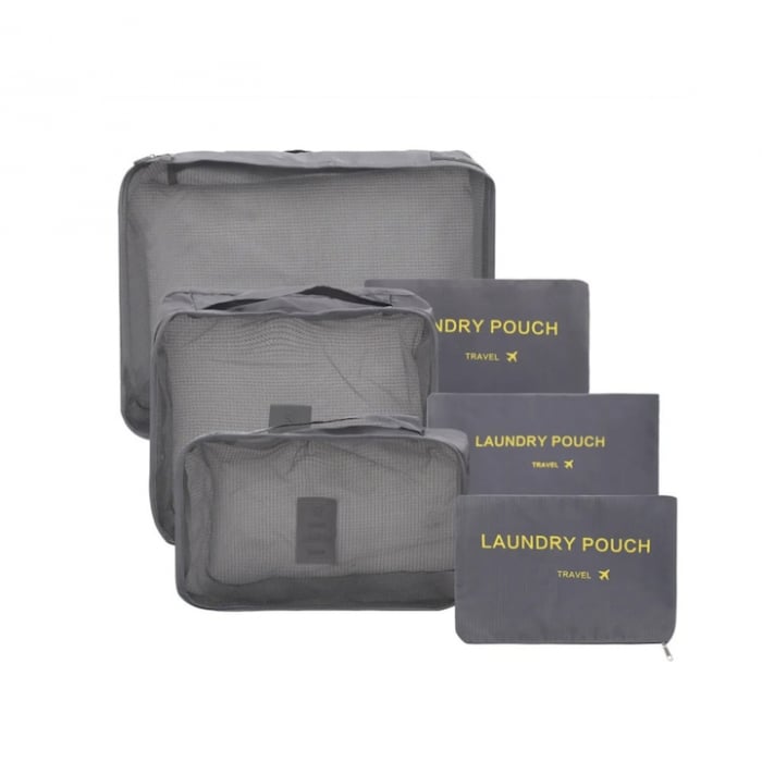 Set 6 organizatoare pentru calatorie VarioShop®, diferite dimensiuni, manere pentru transport, plaibile, versatile, fermoare durabile, tesatura/plasa, Gri [7]