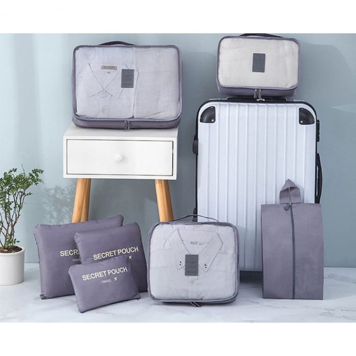 Set 6 organizatoare pentru calatorie VarioShop®, diferite dimensiuni, manere pentru transport, plaibile, versatile, fermoare durabile, tesatura/plasa, Gri [8]