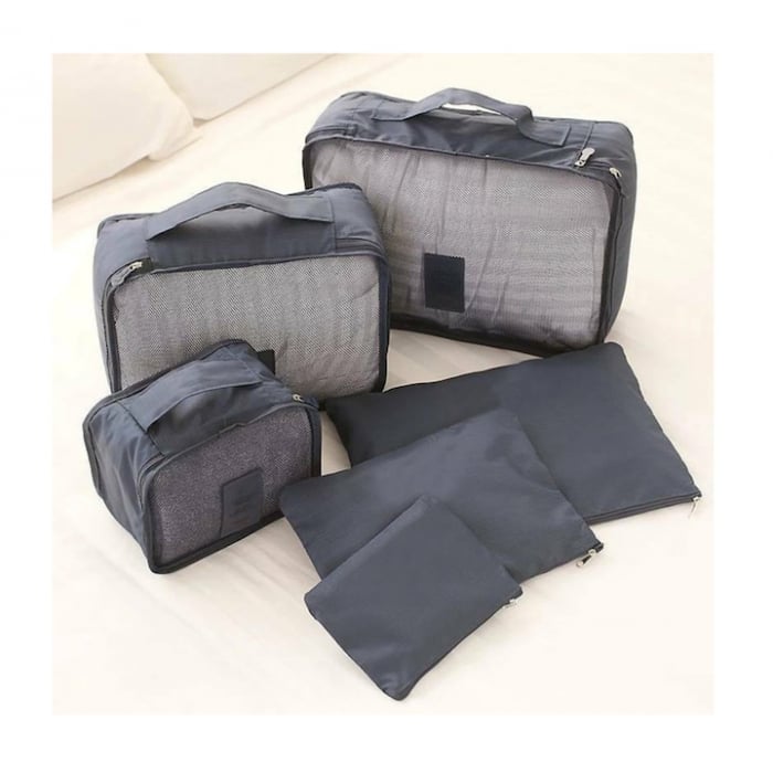 Set 6 organizatoare pentru calatorie VarioShop®, diferite dimensiuni, manere pentru transport, plaibile, versatile, fermoare durabile, tesatura/plasa, Gri [12]