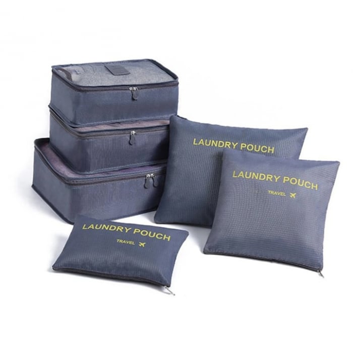 Set 6 organizatoare pentru calatorie VarioShop®, diferite dimensiuni, manere pentru transport, plaibile, versatile, fermoare durabile, tesatura/plasa, Gri [11]