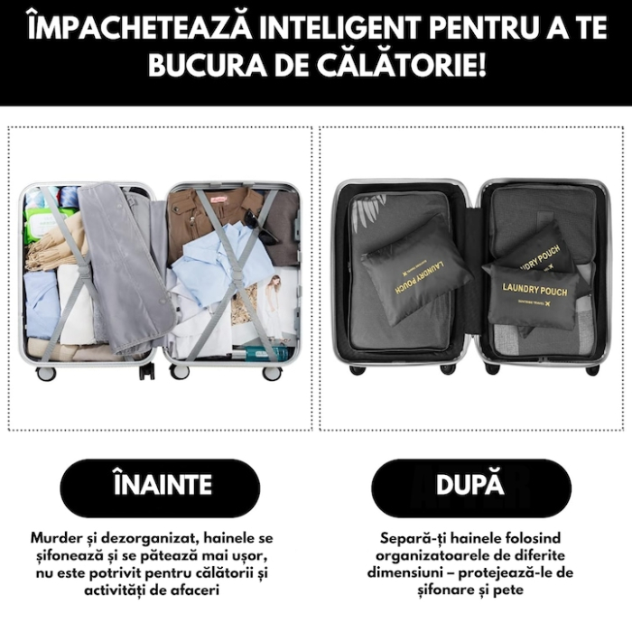 Set 6 organizatoare pentru calatorie VarioShop®, diferite dimensiuni, manere pentru transport, plaibile, versatile, fermoare durabile, tesatura/plasa, Negru [5]