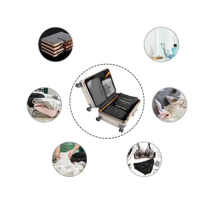 Set 6 organizatoare pentru calatorie VarioShop®, diferite dimensiuni, manere pentru transport, plaibile, versatile, fermoare durabile, tesatura/plasa, Negru [9]