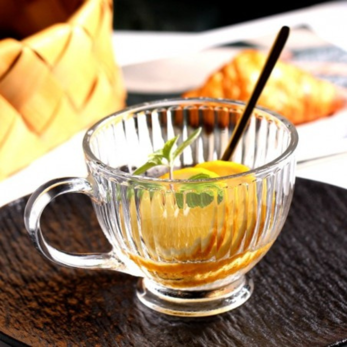 Set 6 cani din sticlă borosilicată 380 ml, model striat (riflat), pentru cafea, cappuccino și băuturi [4]