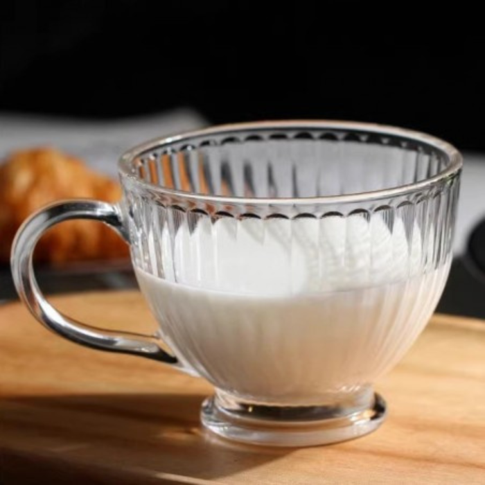 Set 6 cani din sticlă borosilicată 380 ml, model striat (riflat), pentru cafea, cappuccino și băuturi [6]