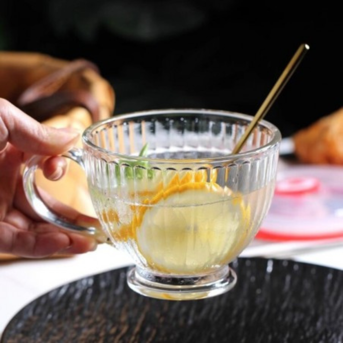 Set 6 cani din sticlă borosilicată 380 ml, model striat (riflat), pentru cafea, cappuccino și băuturi [2]