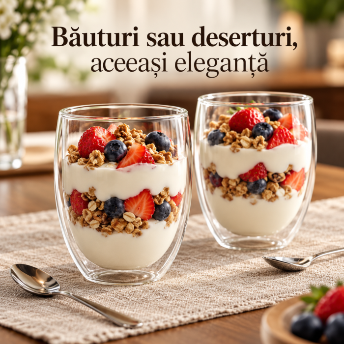 Set 6 pahare termoizolante VarioShop, pentru cafea, ceai si bauturi reci, perete dublu, fara maner, sticla borosilicata, 350 ml, transparente [2]