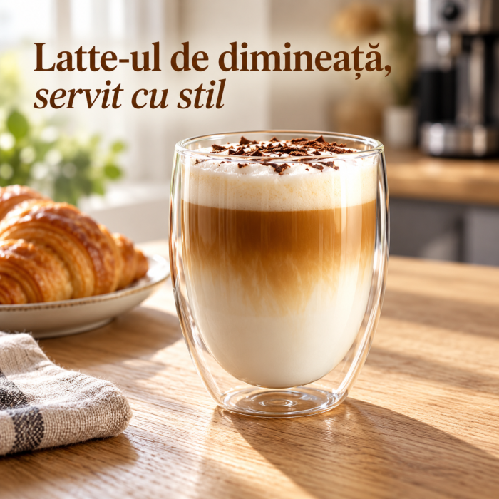 Set 6 pahare termoizolante VarioShop, pentru cafea, ceai si bauturi reci, perete dublu, fara maner, sticla borosilicata, 350 ml, transparente [6]