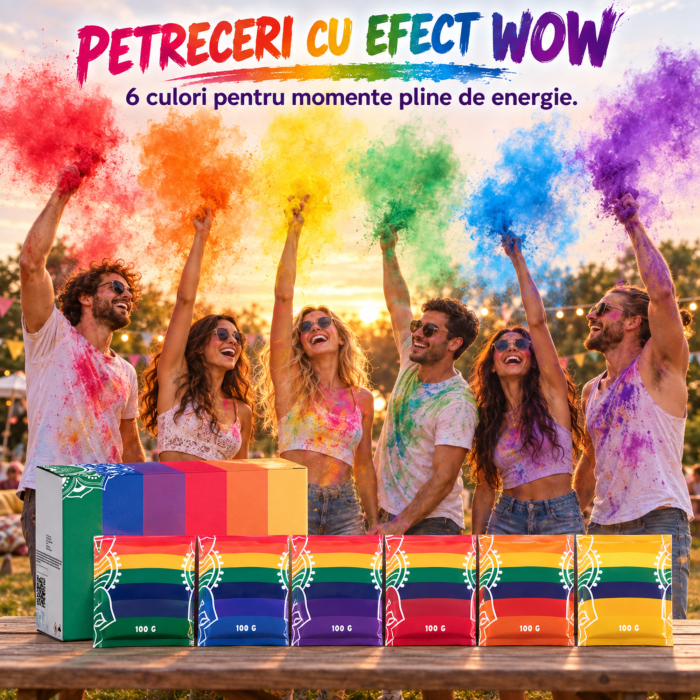 Set 6 pudre/prafuri colorate VarioShop® pentru petreceri, evenimente si sedinte foto, amidon de porumb si coloranti alimentari, 6 culori, 6 × 100 g, multicolor [12]