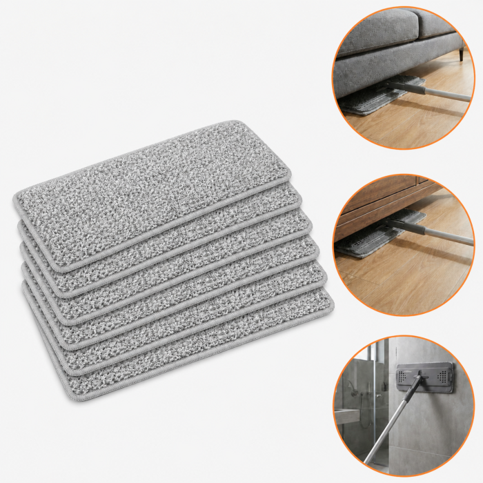 Set 6 rezerve pentru mop plat VarioShop®, pentru curatarea podelelor, prindere velcro, material absorbant, 33 x 12 cm, gri [2]