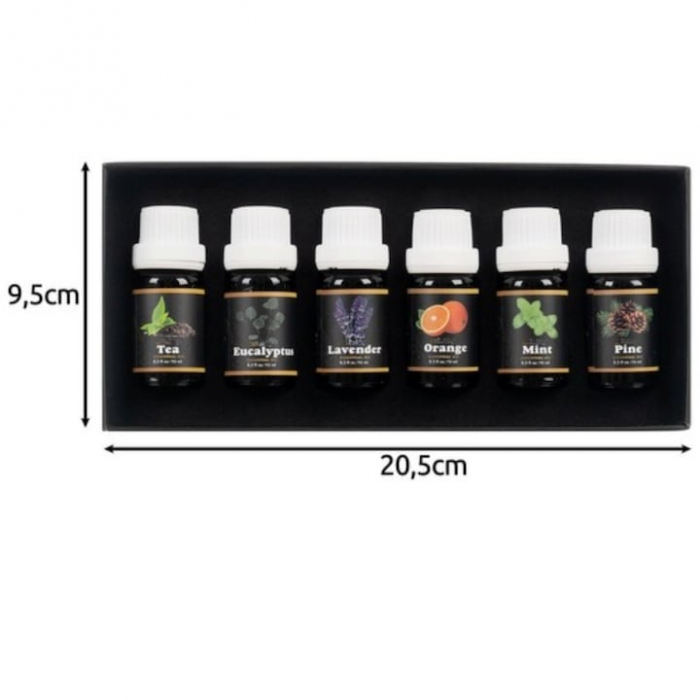 Set 6 uleiuri esentiale VarioShop®, aromaterapie, eucalipt, lavanda, portocala, menta, arbore de ceai, pin, potrivit pentru umidificatoare, difuzoare, filtre de aspirator, odorizante auto, 10 ml [10]