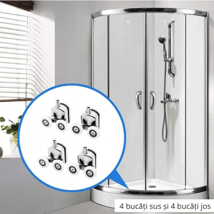 Set 8 roti duble pentru cabina de dus VarioShop®, universale, rulmenti tip easy move, opritori inclusi, diametru 23 mm, Alb [3]