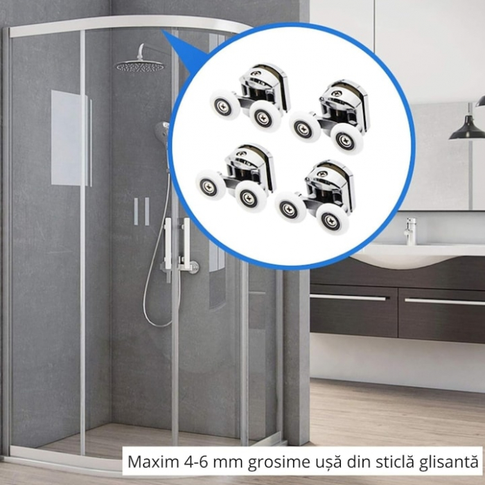 Set 8 roti duble pentru cabina de dus VarioShop®, universale, rulmenti tip easy move, opritori inclusi, diametru 23 mm, Alb [4]