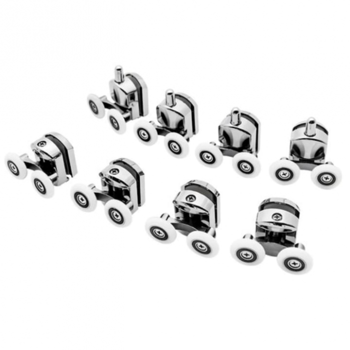 Set 8 roti duble pentru cabina de dus VarioShop®, universale, rulmenti tip easy move, opritori inclusi, diametru 23 mm, Alb [1]