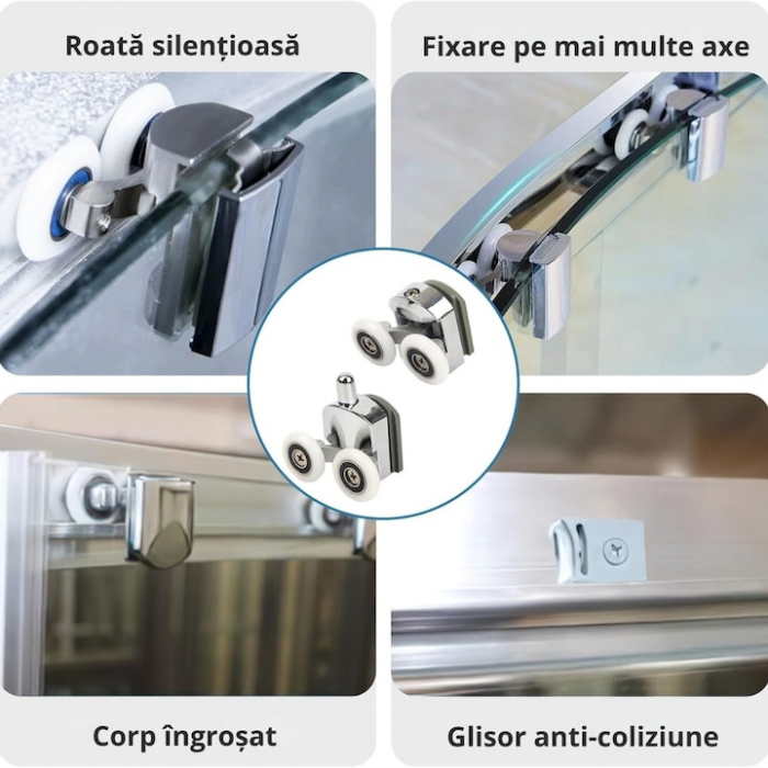 Set 8 roti duble pentru cabina de dus VarioShop®, universale, rulmenti tip easy move, opritori inclusi, diametru 23 mm, Alb [5]