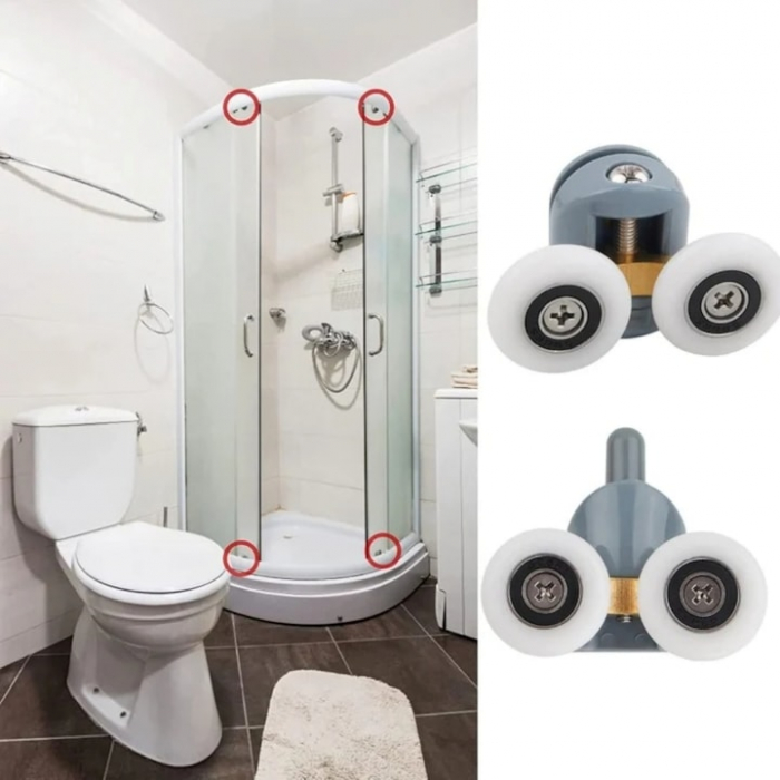 Set 8 roti duble pentru cabina de dus VarioShop®, universale, rulmenti tip easy move, opritori inclusi, diametru 24 mm, Gri [3]