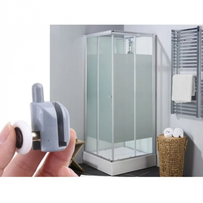 Set 8 roti duble pentru cabina de dus VarioShop®, universale, rulmenti tip easy move, opritori inclusi, diametru 24 mm, Gri [10]