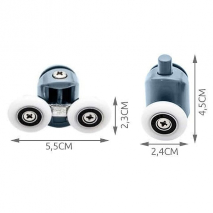 Set 8 roti duble pentru cabina de dus VarioShop®, universale, rulmenti tip easy move, opritori inclusi, diametru 24 mm, Gri [11]