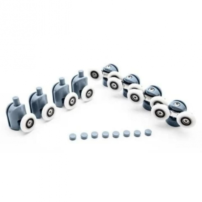Set 8 roti duble pentru cabina de dus VarioShop®, universale, rulmenti tip easy move, opritori inclusi, diametru 24 mm, Gri [9]