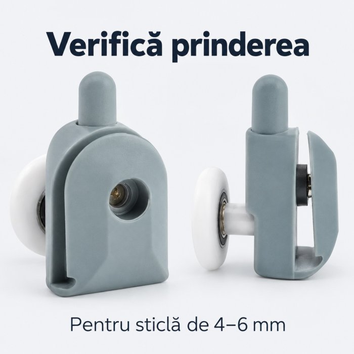 Set 8 roti pentru cabina de dus VarioShop®, 4 superioare reglabile si 4 inferioare detasabile, cu rulmenti, pentru sticla de 4–6 mm, capace si opritoare incluse [4]