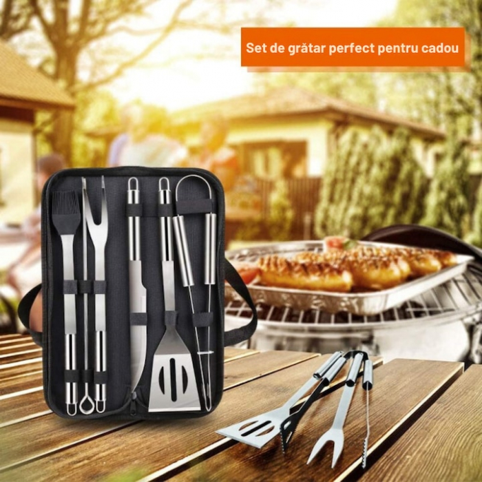 Set 9 Ustensile pentru Gratar VarioShop®, Otel Inoxidabil de Calitate Superioara, Geanta De Transport, Argintiu [9]