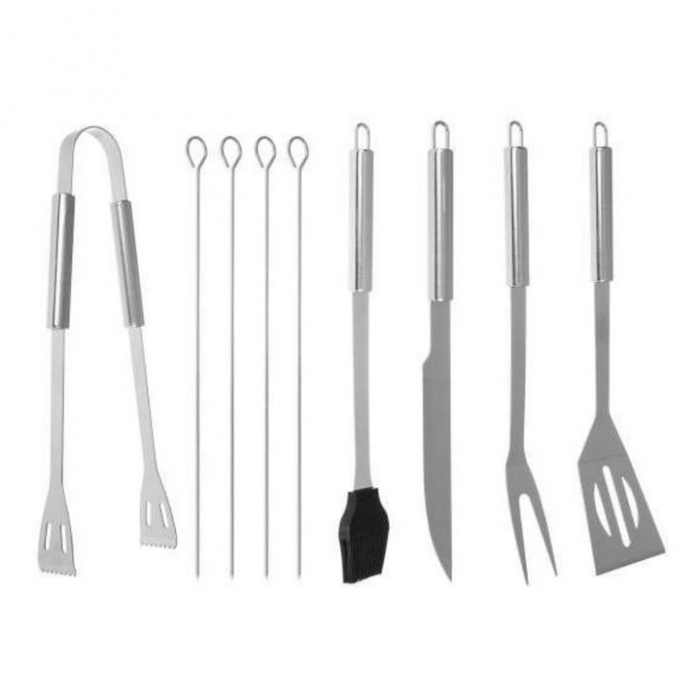 Set 9 Ustensile pentru Gratar VarioShop®, Otel Inoxidabil de Calitate Superioara, Geanta De Transport, Argintiu [19]