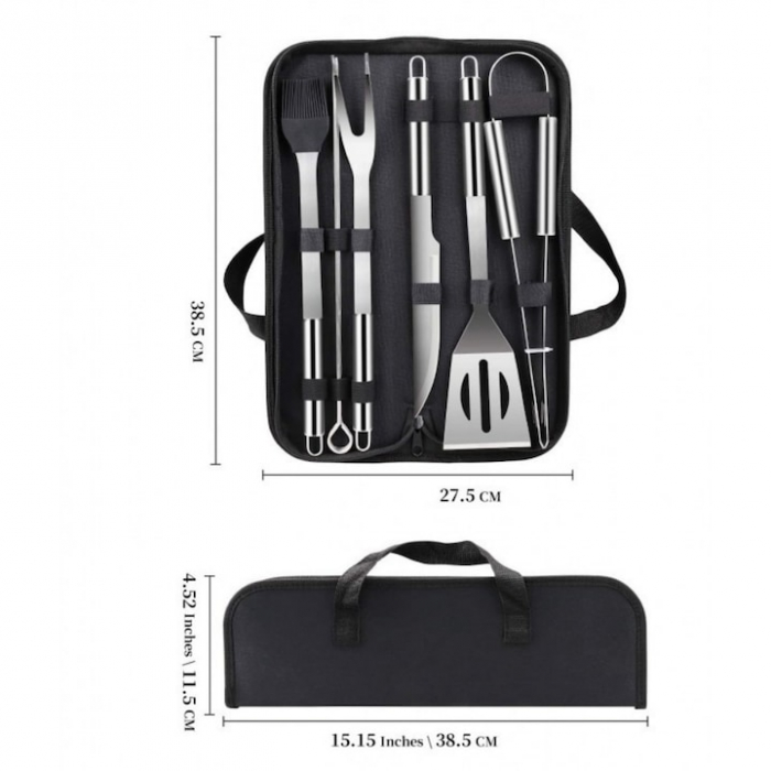 Set 9 Ustensile pentru Gratar VarioShop®, Otel Inoxidabil de Calitate Superioara, Geanta De Transport, Argintiu [11]
