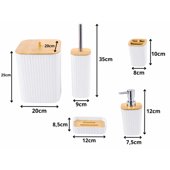 Set accesorii baie 6 piese VarioShop®, pentru organizare baie, cos gunoi, dozator sapun, pahar apa de gura, suport periute, sapuniera si perie WC, alb [4]