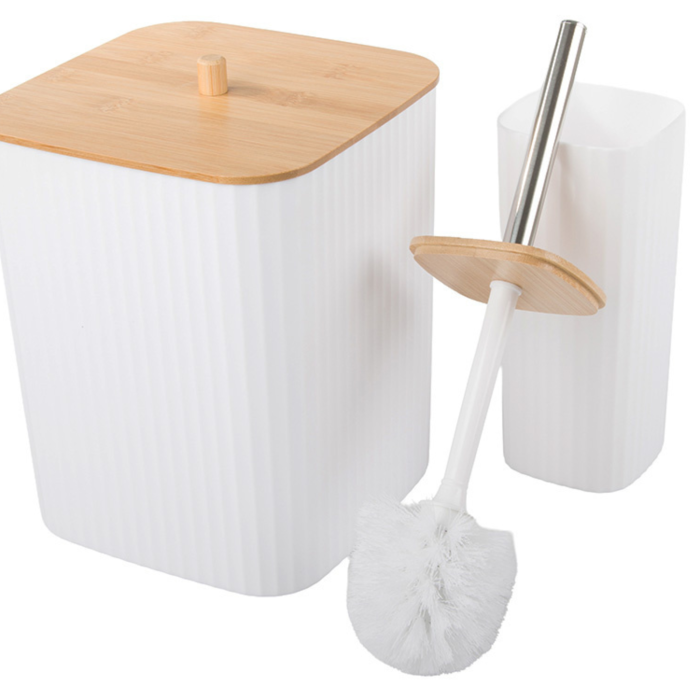 Set accesorii baie 6 piese VarioShop®, pentru organizare baie, cos gunoi, dozator sapun, pahar apa de gura, suport periute, sapuniera si perie WC, alb [10]