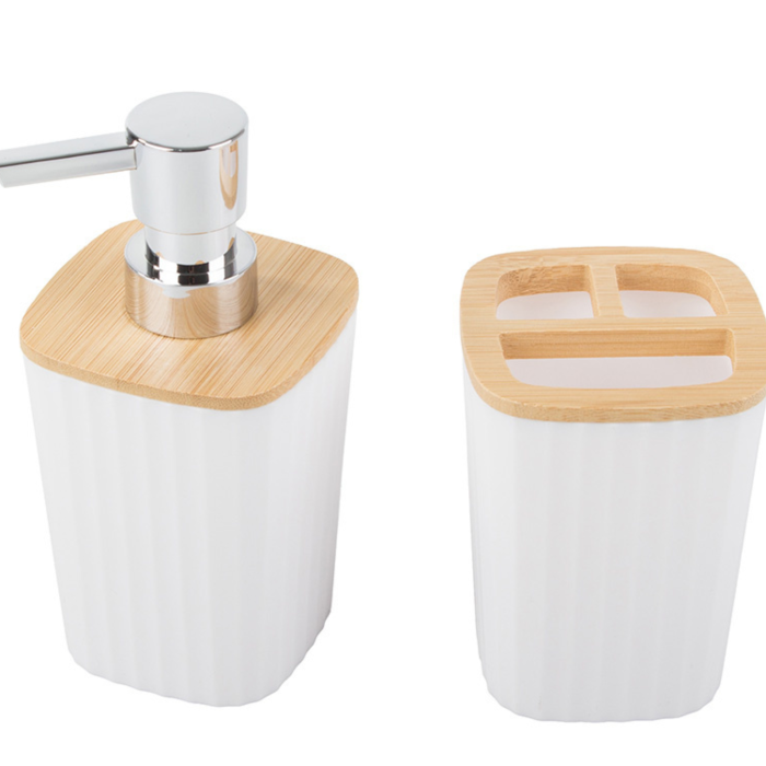 Set accesorii baie 6 piese VarioShop®, pentru organizare baie, cos gunoi, dozator sapun, pahar apa de gura, suport periute, sapuniera si perie WC, alb [11]