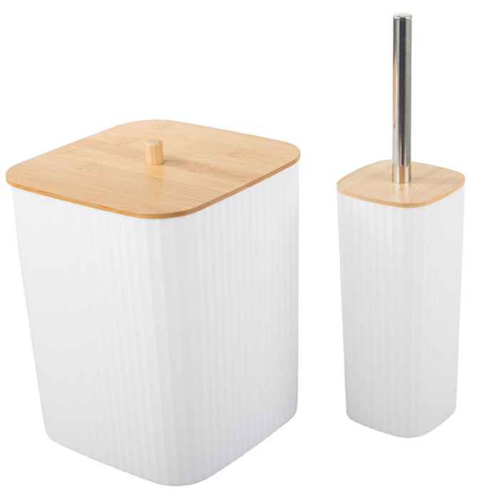 Set accesorii baie 6 piese VarioShop®, pentru organizare baie, cos gunoi, dozator sapun, pahar apa de gura, suport periute, sapuniera si perie WC, alb [7]